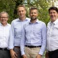 Die Geschäftsleitung von OBT. V.l.n.r.: Thomas Züger, CEO, Daniel Diethelm, Samuel Kistler, Reto Schaffner, VRP. (Bild: OBT)